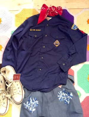 画像1: 70's長袖　ノーカラー Boy Scout shirt（navy）