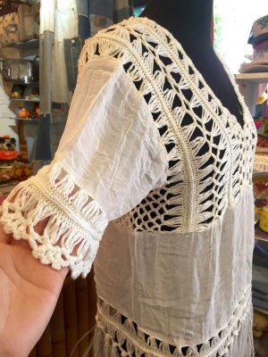 画像3: 透かし編み　五分袖　フリンジトップス　（ホワイト）