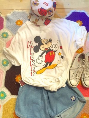 画像1: OLD　From  U.S.A「Mickey」  ポージング    Tシャツ（ホワイト）