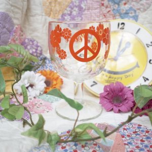 画像1: レア☆70'sVintage“Peace Flower”Goblet glass（orange）