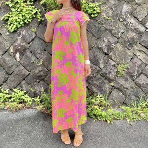 画像1: 70's Vintage Hawaiian muu muu ドレス (ピンク)