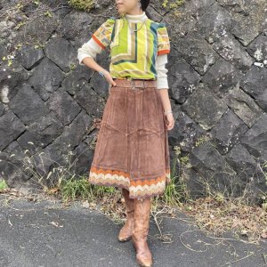 画像1: 70's Vintage Suede Patchwork Skirt（ブラウン）