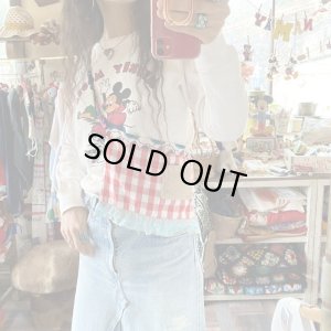 画像2: Handmade  Check＆Mushroom柄 ミニ サロンエプロン（レッド×ブルー）