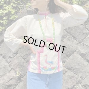 画像1: 60's Vintege Hand paint ＆ Patchwork チャイナトップス  (オフホワイト×ピンク）