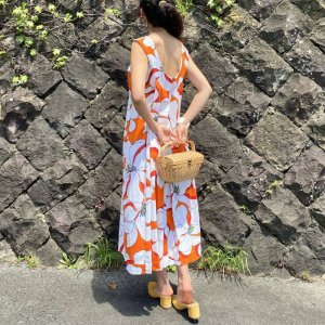 画像1: 70's Vintage Big Flower Hawaiian Dress (オレンジ×ホワイト)