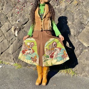 画像1: 50's Vintage Western ＆ Sequins Design Flare Skirt (ブラウン）