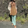 70'Vintage India rayon 手刺繍  ムラ染 チュニック (ライトブラウン)