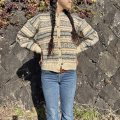 Vintage Nordic Knit カーディガン (アイボリー×グレー)