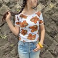 60's Vintage Sole face柄 Tシャツ（ホワイト×オレンジ）