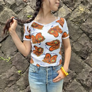 画像1: 60's Vintage Sole face柄 Tシャツ（ホワイト×オレンジ）