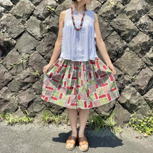 画像1: 60's Vintage African style フレアスカート（グリーン×レッド×etc）