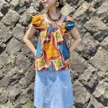 OLD African Batik チュニック（オレンジ×ブルー×etc）