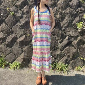 画像1: レトロフラワー マーメイドワンピース （ピンク）