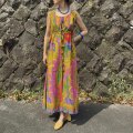 70‘s Vintage フローラル ペイズリー柄 マキシ丈 ドレス （ピンク×イエロー）