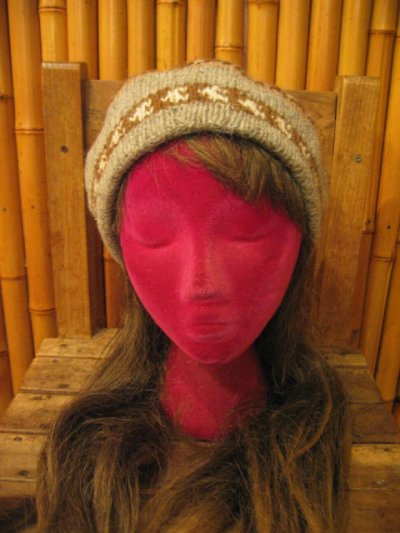 画像1: アルパカ民族柄　ベレー帽　(チャコール)
