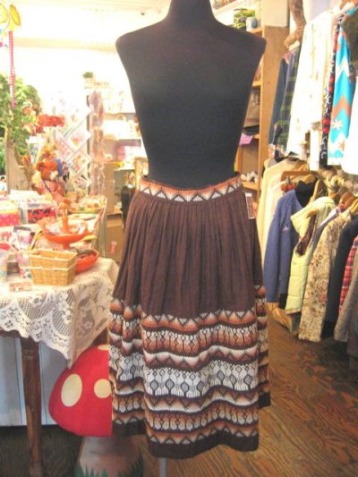 画像1: Vintage  メキシカン刺繍　フレアスカート　（ブラウン）
