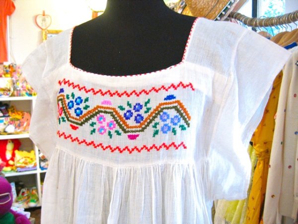 画像3: 60's　Vintage  クロスステッチ  Hippie　ドレス （オフホワイト） (3)