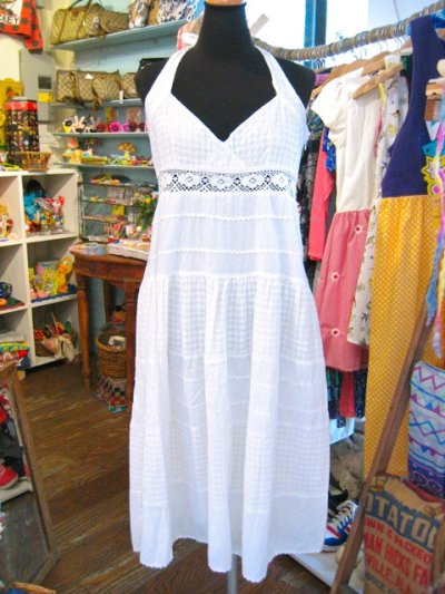 画像1: 70's　Vintage　 ステッチクロス　ホルター　ドレス （オフホワイト）