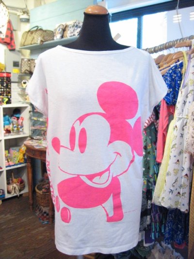画像1: USED 　Mickey 　ポージング　Tシャツ （ホワイト×ネオンピンク）