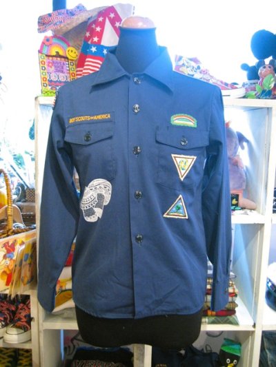 画像1: 70's “mushroom”Boy Scout shirt （navy）