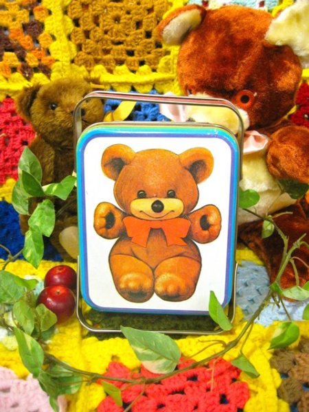画像1: TEDDY BEARS　ハンドル付き　アンティーク缶　（ホワイト） (1)