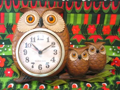 画像1: 60's Vintage  OWL  Family   壁掛け時計　（ブラウン）