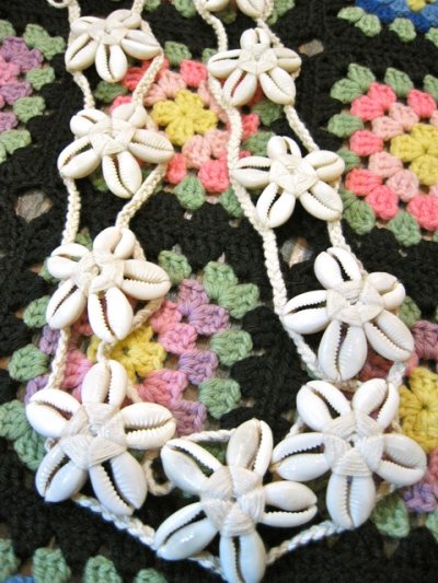 画像1: フラワーデザイン　シェル 　編み編み　飾りベルト　（ホワイト）