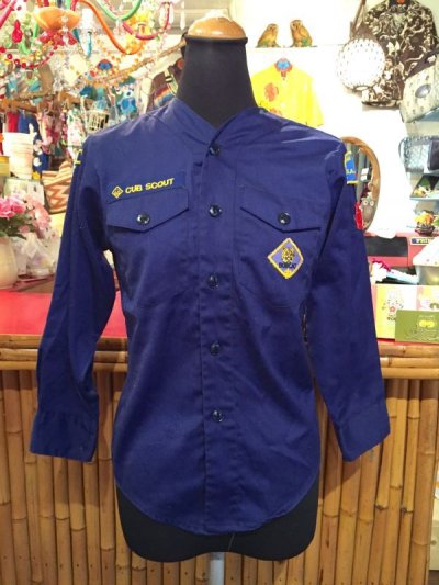 画像1: 70's長袖　ノーカラー Boy Scout shirt（navy）