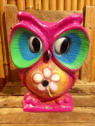 画像1: 70's Vintage  OWL Big 貯金箱 （ピンク）