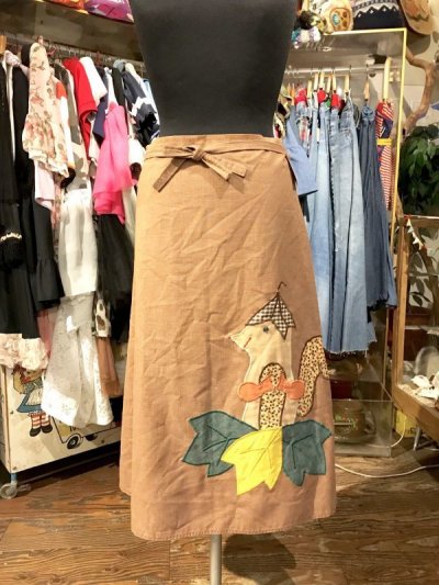 画像1: 70's Vintage リスさんパッチ ラップスカート　（モカ）