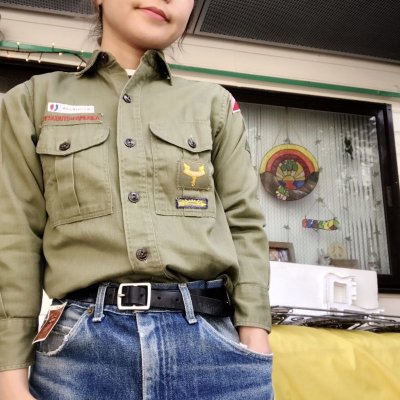 画像1: 60'sVintage Boy Scout Cotton　shirt （khaki）