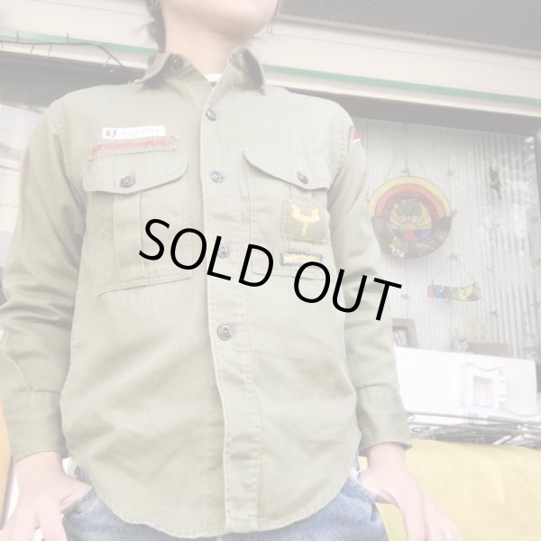 画像1: 60'sVintage Boy Scout Cotton　shirt （khaki） (1)