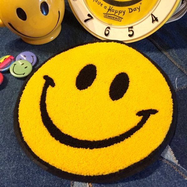 画像1: もこもこ　BIG  SMILE　ワッペン （yellow） (1)