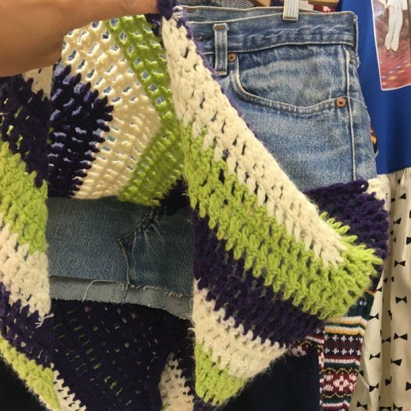 画像5: 『SOLリメイク』Levi's 501デニム ニットドッキング スカート W27 (キミドリxパープル) (5)
