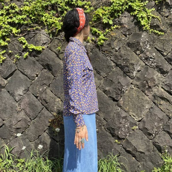 画像4:  70's Vintege 『Miss Lee』 小花柄シャツ（ブルー） (4)