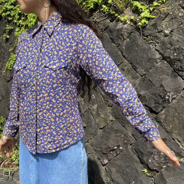 画像3:  70's Vintege 『Miss Lee』 小花柄シャツ（ブルー） (3)