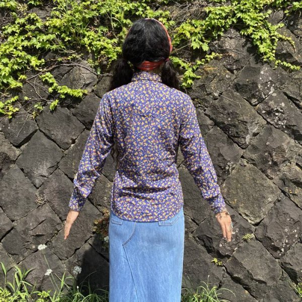 画像5:  70's Vintege 『Miss Lee』 小花柄シャツ（ブルー） (5)