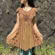 画像3: 70'Vintage India rayon 手刺繍  ムラ染 チュニック (ライトブラウン) (3)