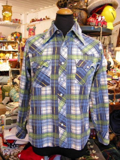 画像1: タータンチェック　ネルシャツ（ブルーxグリーン）