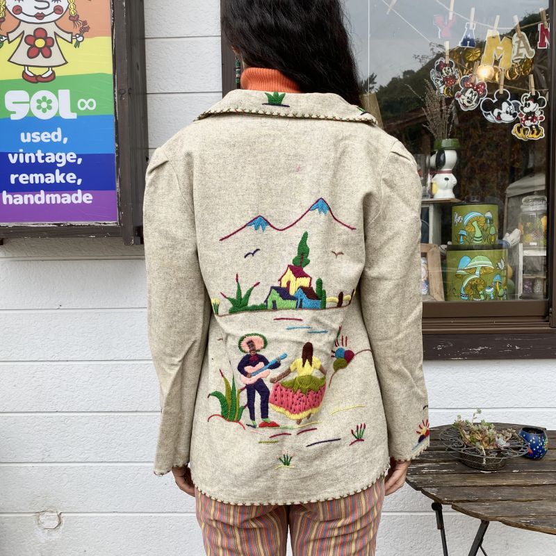 Vintage メキシコ 刺繍ジャケット （ライトグレー） - ∞ SOL ∞